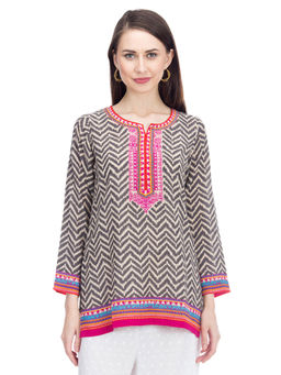 Biba - Grey Straight Printed Tunic