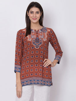 Biba - Rust Printed Short Kurti