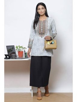 Biba - Grey Straight Art Silk Short Kurtis