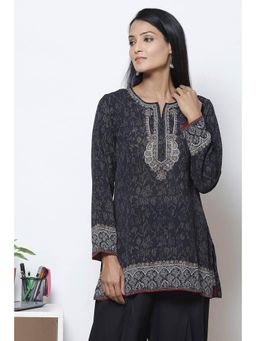 Biba - Black Straight Art Silk Short Kurtis