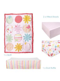 Baby Moo - Floral Dreams Pink 4 Pcs Crib Set (Pack of 4)