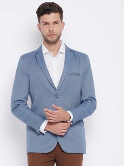 CRIMSOUNE CLUB - Mens Blue Solid Notched Lapel Blazer