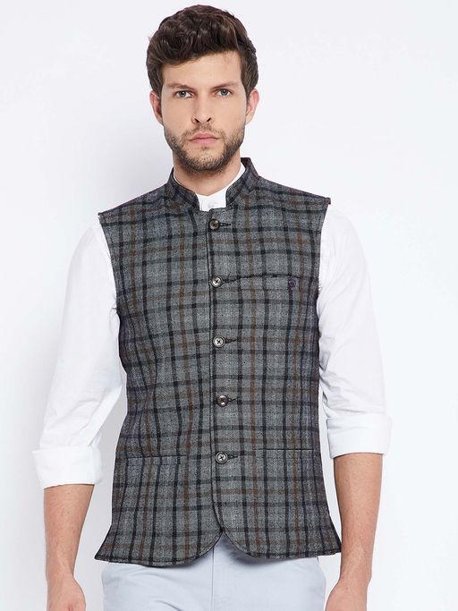 CRIMSOUNE CLUB Mens Grey Checked Reversible Waist Coat