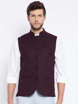 CRIMSOUNE CLUB - Mens Maroon Solid Reversible Waist Coat