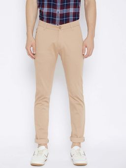 CRIMSOUNE CLUB - Men Beige Texured Trousers