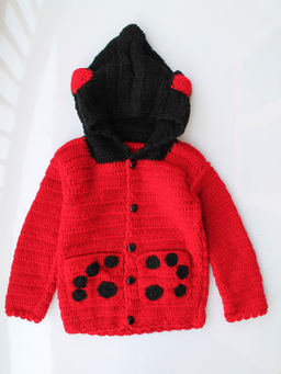 Woonie - Handmade Crochet Red Sweater With Black Hood For Kids