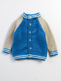 Woonie - Handknitted Blue Sweater With Grey Sleeves For Kids