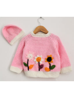 Woonie - Handmade Crochet Pink Sweater With Sunflower Patch For Kids (Set of 2)