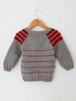 Woonie - Handmade Grey And Red Striped Pullover For Kids