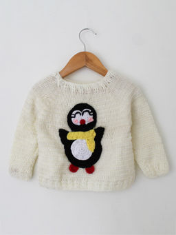 Woonie - Handmade Penguin Applique Unisex Sweater For Kids