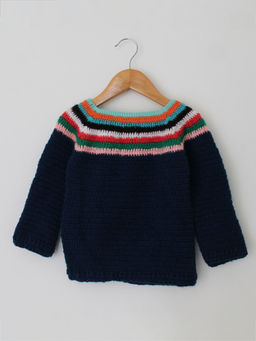 Woonie - Handmade Multicolored Neckline Sweater For Girls