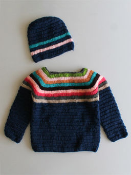 Woonie - Handknitted Pullover With Multicolored Neckline (Set of 2)
