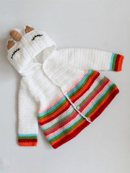 Woonie - Handmade Crochet Unicorn Hood Front Openable Cardigan For Girls