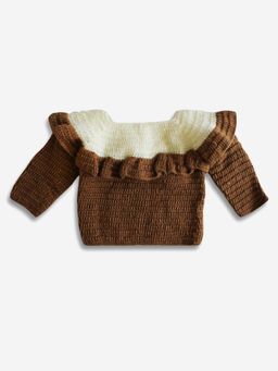 Woonie - Frill Detail Dual Color Crochet Sweater