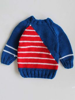 Woonie - Frill Detail Dual Color Knitted Sweater-Blue