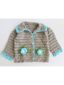 Woonie - Floral Applique Collar Detail Sweater