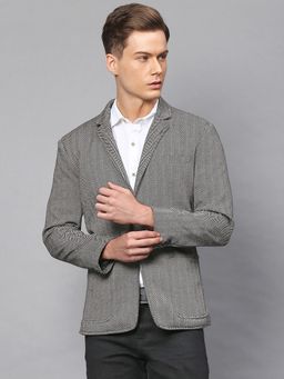 Campus Sutra - Men Grey & Black Striped Single-Breasted Casual Blazer