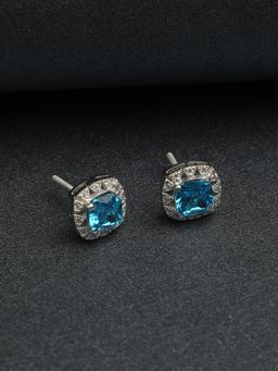 CLARA - Silver Rhodium Plated Swiss Zirconia Sky Blue Cushion Stud Earrings Gift for Women & Girls