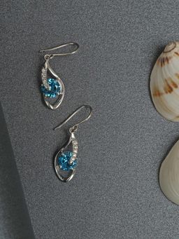 CLARA - Silver Rhodium Plated Swiss Zirconia Sky Blue Eye Dangler Earrings Gift for Women & Girls