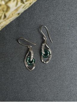 CLARA - Silver Rhodium Plated Swiss Zirconia Dark Green Eye Dangler Earrings Gift for Women & Girls