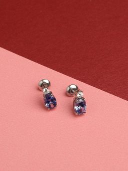 CLARA - Silver Rhodium Plated Swiss Zirconia Royal Blue Oval Stud Earrings Gift for Women & Girls