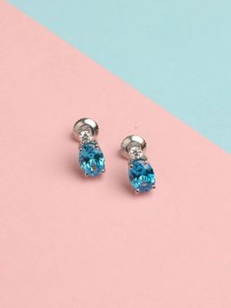 CLARA - Silver Rhodium Plated Swiss Zirconia Sky Blue Oval Stud Earrings Gift for Women & Girls