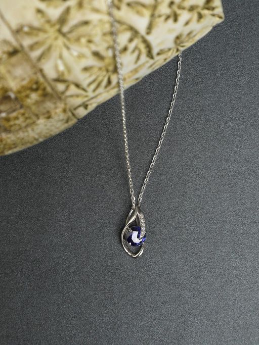 CLARA Silver Rhodium Plated Swiss Zirconia Royal Blue Eye Pendant with Chain for Women & Girls