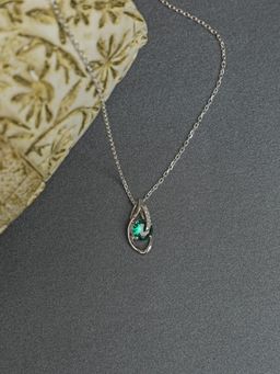 CLARA - Silver Rhodium Plated Swiss Zirconia Dark Green Eye Pendant with Chain for Women & Girls