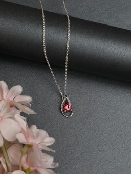 CLARA - Silver Rhodium Plated Swiss Zirconia Blood Red Eye Pendant with Chain for Women & Girls