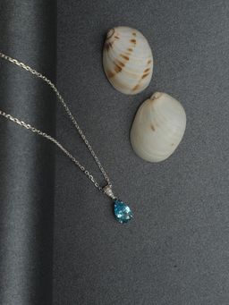 CLARA - Silver Rhodium Plated Swiss Zirconia Sky Blue Tear Drop Pendant with Chain for Women & Girls
