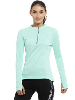 PINACOLADA - Women Solid Mandarin Collar Green T-Shirt