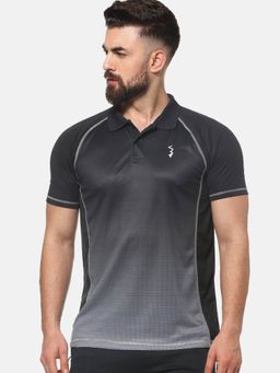 Campus Sutra - Men Printed Polo Neck Black T-Shirt