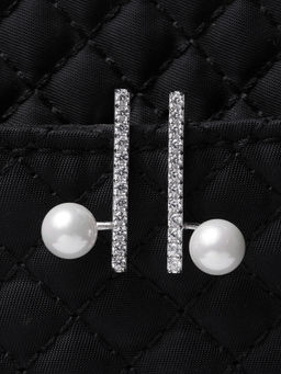 CLARA - 925 Silver Pearl Ichika Earrings Rhodium Plated Swiss Zirconia Gift for Women and Girls