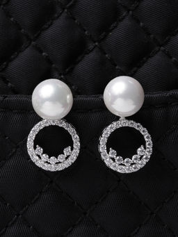 CLARA - 925 Silver Pearl Detach Earrings Rhodium Plated Swiss Zirconia Gift for Women and Girls