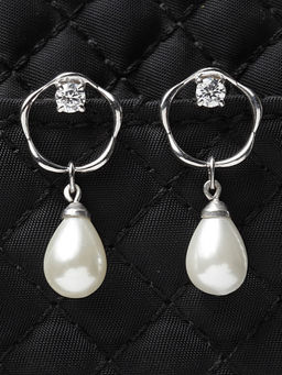 CLARA - 925 Silver Pearl Sara Earrings Rhodium Plated Swiss Zirconia Gift for Women and Girls