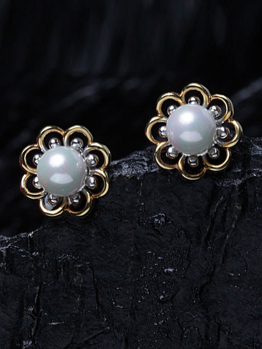 CLARA 925 Silver Pearl Stud Lotus Earrings Gold Rhodium Plated Gift for Women and Girls