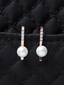 CLARA - 925 Silver Pearl Earrings Rose Gold Rhodium Plated Swiss Zirconia Gift for Women and Girls