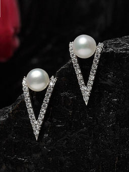 CLARA - 925 Silver Real Pearl Tribe Earrings Rhodium Plated Swiss Zirconia Gift for Women and Girls