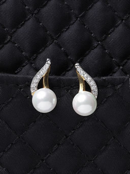 CLARA - 925 Silver Pearl Asuka Earrings Gold Rhodium Plated Swiss Zirconia Gift for Women and Girls