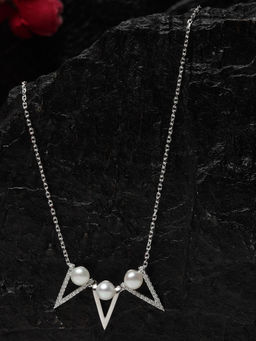 CLARA - 925 Silver Real Pearl Tribe Pendant With Chain Necklace Rhodium Plated for Women and Girls