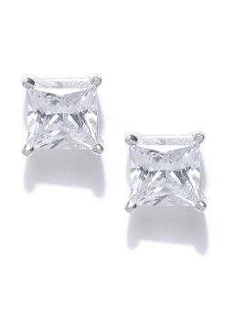 CLARA - 92.5 Sterling Silver Square Princess Solitaire Stud Earring Screw Back