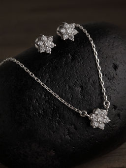 CLARA - 925 Sterling Silver Rhodium Plated Star Pendant Earring Necklace Set With Chain (Set of 3)