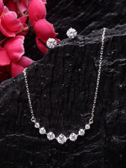 CLARA - 925 Sterling Silver Rhodium Plated 7 stone Pendant Earring Necklace Set With Chain (Set of 3)