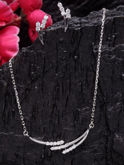 CLARA - 925 Sterling Silver Rhodium Plated Isla Pendant Earring Necklace Set With Chain (Set of 3)