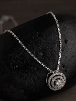 CLARA - Sterling Silver Rhodium Plated Halo Pendant Necklace with Chain Gift for Women and Girls