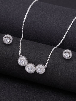 CLARA - 925 Sterling Silver Rhodium Plated Poppy Pendant Earring Necklace Set With Chain (Set of 3)