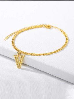 Jewels Galaxy - Jewellery For Women Gold Plated Alphabetical V Anklet Cum Bracelet