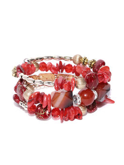 Jewels Galaxy - Exclusive Red Artificial Stones studded Multistrand Bracelet