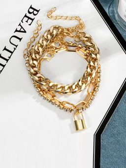 Jewels Galaxy - Sparkling Gold Plated Multi Strand Bracelet For Women