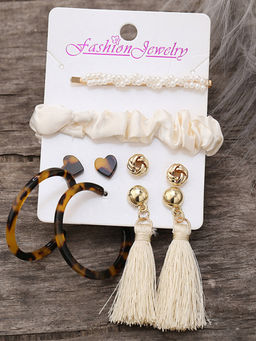 Jewels Galaxy - Gracious Pearl Gold Plated 4 Pair of Earrings With Hairband and hair Clip (Set of 6)